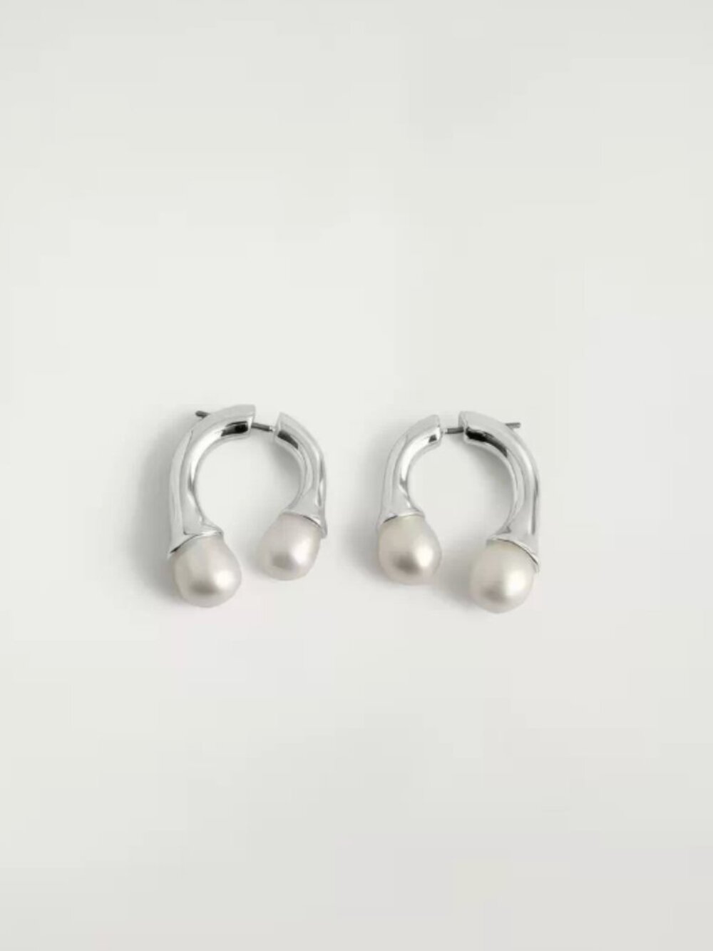 NWT COS Arched Freshwater Pearl Earrings Silver